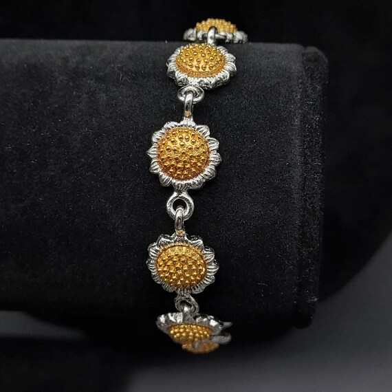 Vintage Liz Claiborne Sunflower Link Bracelet Sil… - image 1