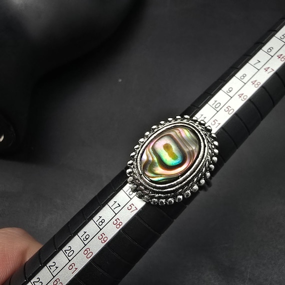 Oval Abalone Shell Slice Ring Silver Tone Size 6.… - image 3
