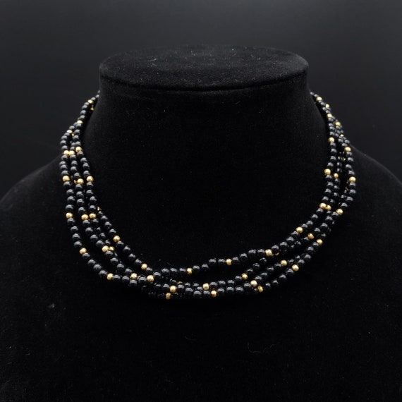 Marvella Black Beaded Necklace Bracelet Set Vinta… - image 3