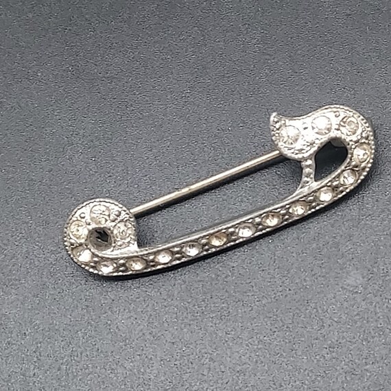Rhinestone C-Clasp Brooch Safety Pin Shape Vintag… - image 8