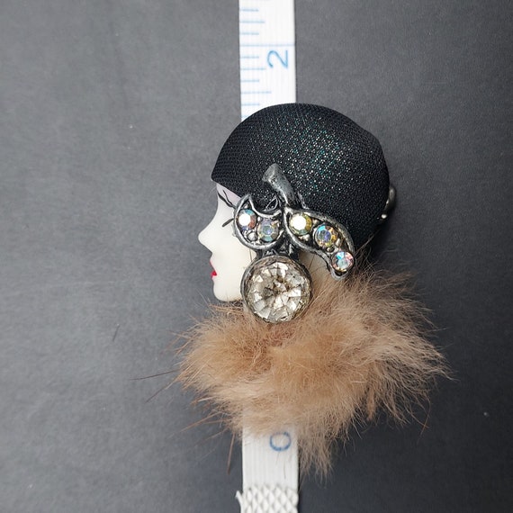 Art Deco Flapper Lady Face Head Brooch Artisan Ha… - image 3