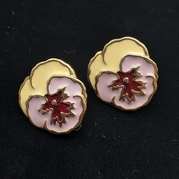 Vintage Avon Full Bloom Pansy Flower Stud Earrings