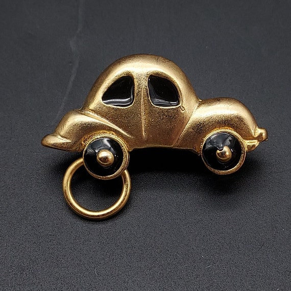 Gold Tone Beetle Car Brooch Automobile Theme Vint… - image 3