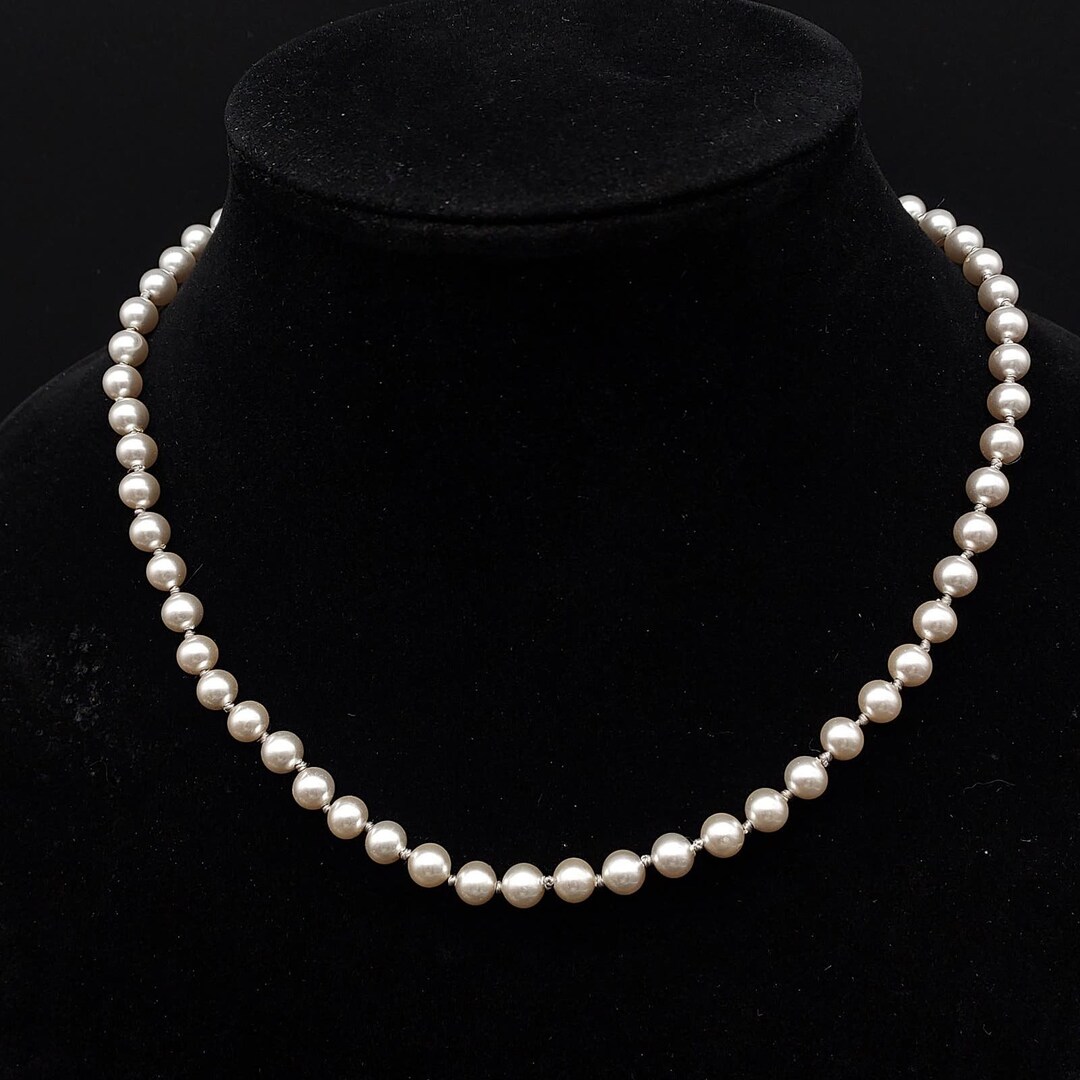 Monet Gray Metallix Faux Pearl Necklace Vintage Costume
