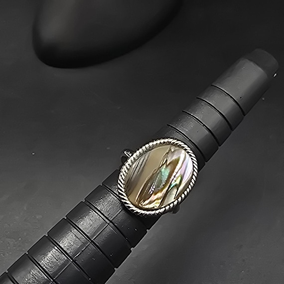 Abalone Shell Oval Ring Silver Tone Adjustable Si… - image 7