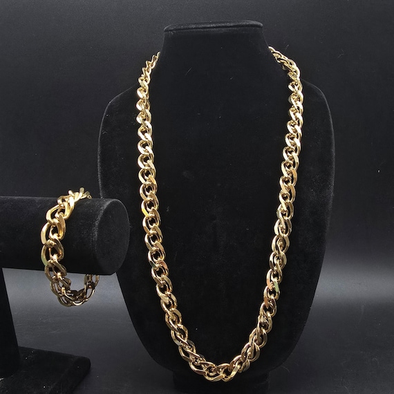 Vintage Givenchy Gold Tone Chain Link Necklace Bracelet Set