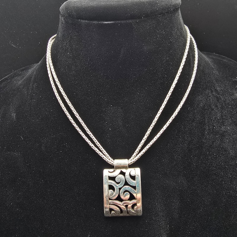 Brighton Silver Tone Swirl Pendant Necklace Double Chain image 1