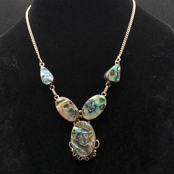Sterling Silver Abalone Shell necklace Pendant Dr… - image 1