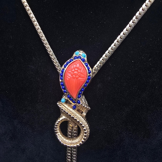 Unsigned Hattie Carnegie Snake Bolo Lariat Necklace Egyptian Revival