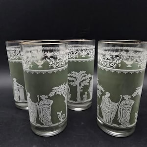 Jeanette Green Grecian Drinking Glasses VIntage Hellenic Jasperware Set of 4