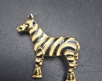 Zebra Brooch Cream Black Enamel Safari Animal