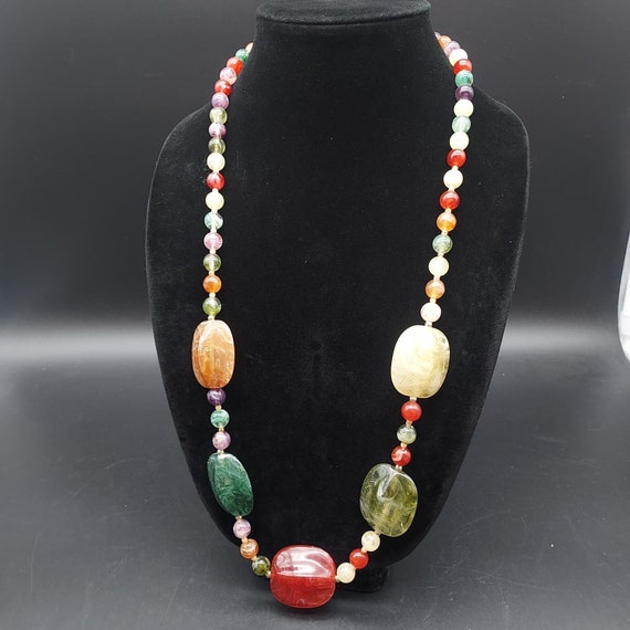 Chunky Faux Gemstone Necklace Jewel Tones Vintage… - image 1