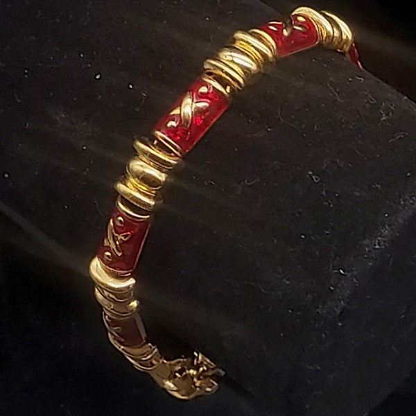 Joan Rivers Red Enamel Gold Tone Tennis Bracelet Vintage Costume Jewelry QVC