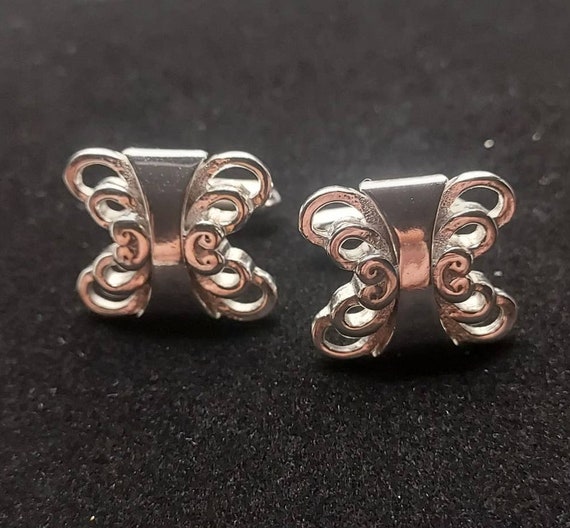 Vintage Silver tone Swank Cufflinks Butterfly Sha… - image 7