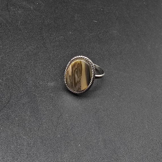 Abalone Shell Oval Ring Silver Tone Adjustable Si… - image 5