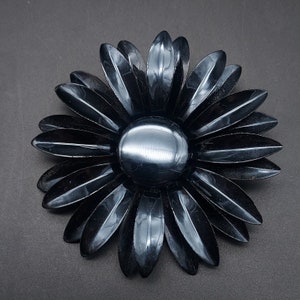 Black Enamel Flower Brooch Vintage 1960s Flower Power Costume Jewelry