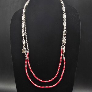 Brighton Red Beaded Necklace Silver Tone Double Strand image 6