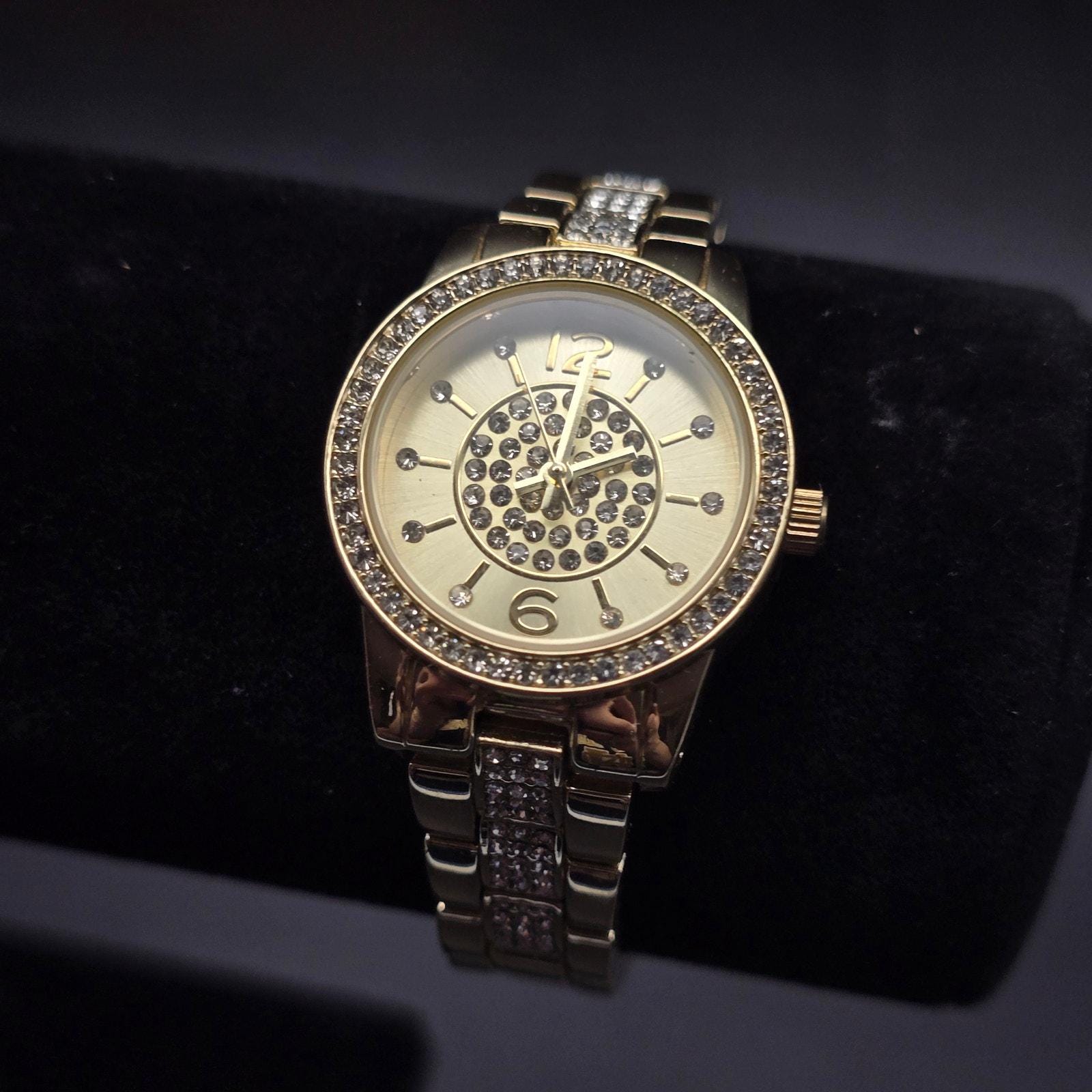 Ladies gold tone steel quilted rhinestone watch Fossil Rhinestone Watch - Women main image 2