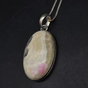 Pink Agate Sterling Silver Pendant Necklace 18 Inch Chain