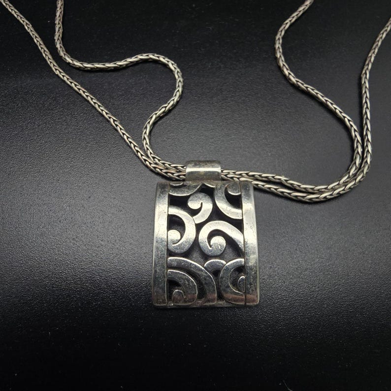 Brighton Silver Tone Swirl Pendant Necklace Double Chain image 3