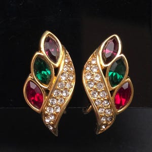 Swarovski Clip On Earrings Gold Tone Colorful Vintage Swan Mark