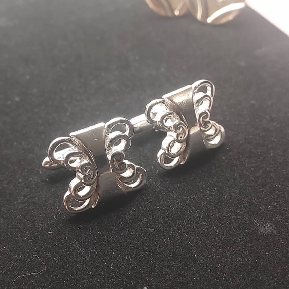 Vintage Silver tone Swank Cufflinks Butterfly Sha… - image 1