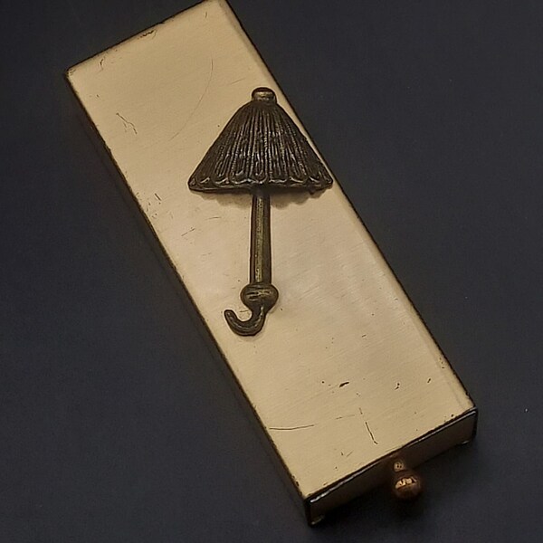 Vintage Gold Tone Umbrella Match Stick Cigarette Box Holder Small Drawer