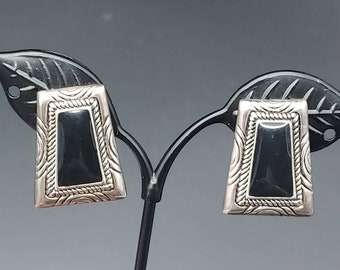 Vintage Premier Designs Silver and Black Tone Clip On Earrings Costume Jewelry