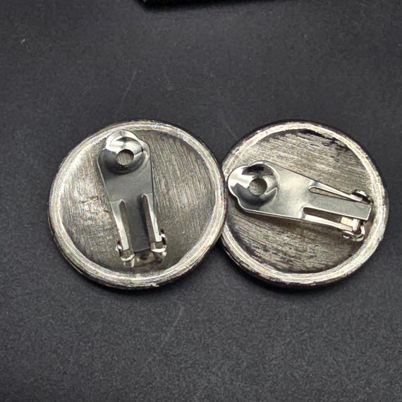 Silver Tone Zig Zag Patterned Earrings Round Circ… - image 2