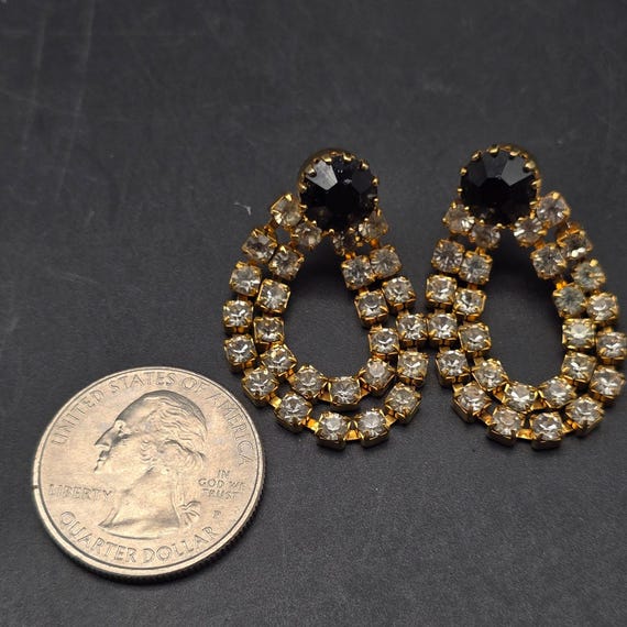 Black Clear Rhinestone Earrings Loop Dangle Drop … - image 4