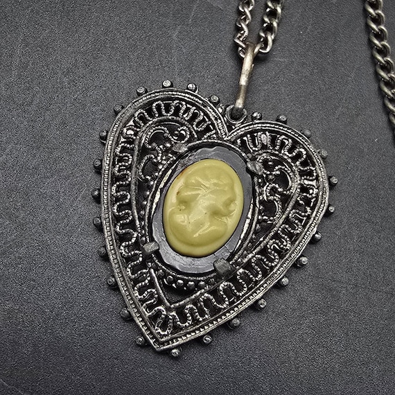 Orlov Cameo Pendant Necklace Silver Tone Filigree