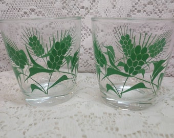 Vintage Hazel Atlas Green Wheat Sour Cream Cups 1/2 Pint Set of 2