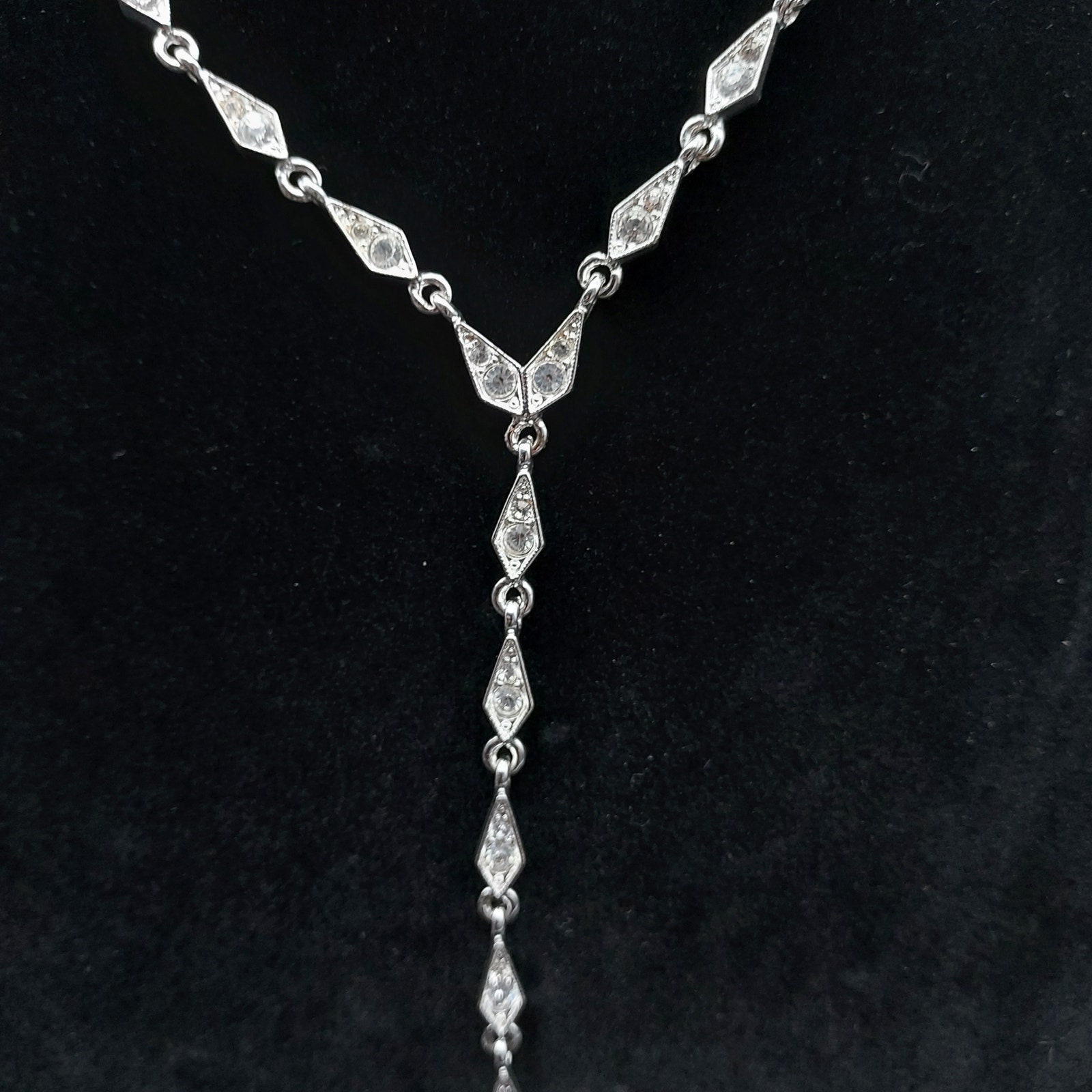 Napier Y Pendant Necklace Rhinestone Silver Tone Vintage