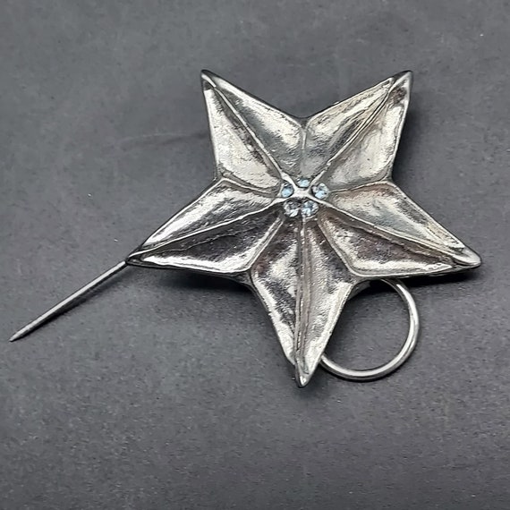 Silver Tone Sea Star Shape Brooch Blue Swarovski … - image 3