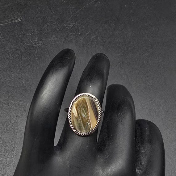 Abalone Shell Oval Ring Silver Tone Adjustable Si… - image 9