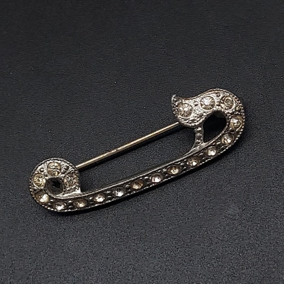 Rhinestone C-Clasp Brooch Safety Pin Shape Vintag… - image 10
