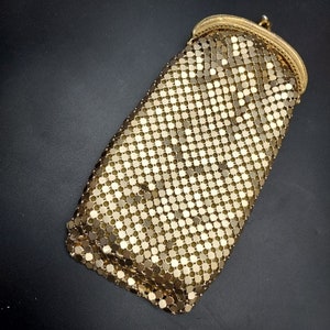 Gold Tone Chain Mail Style Pouch Bag Coin Purse VIntage Glam Accessory