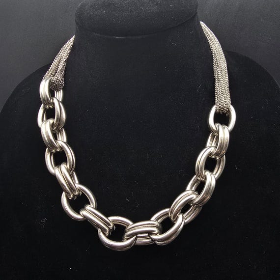 Chunky Silver Tone Chain Link Statement Necklace … - image 4