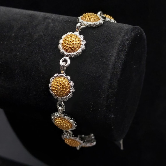 Vintage Liz Claiborne Sunflower Link Bracelet Sil… - image 2