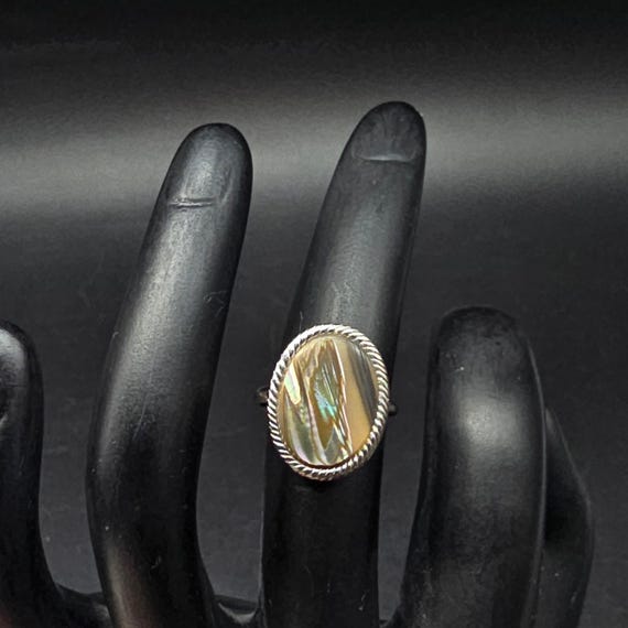 Abalone Shell Oval Ring Silver Tone Adjustable Si… - image 1