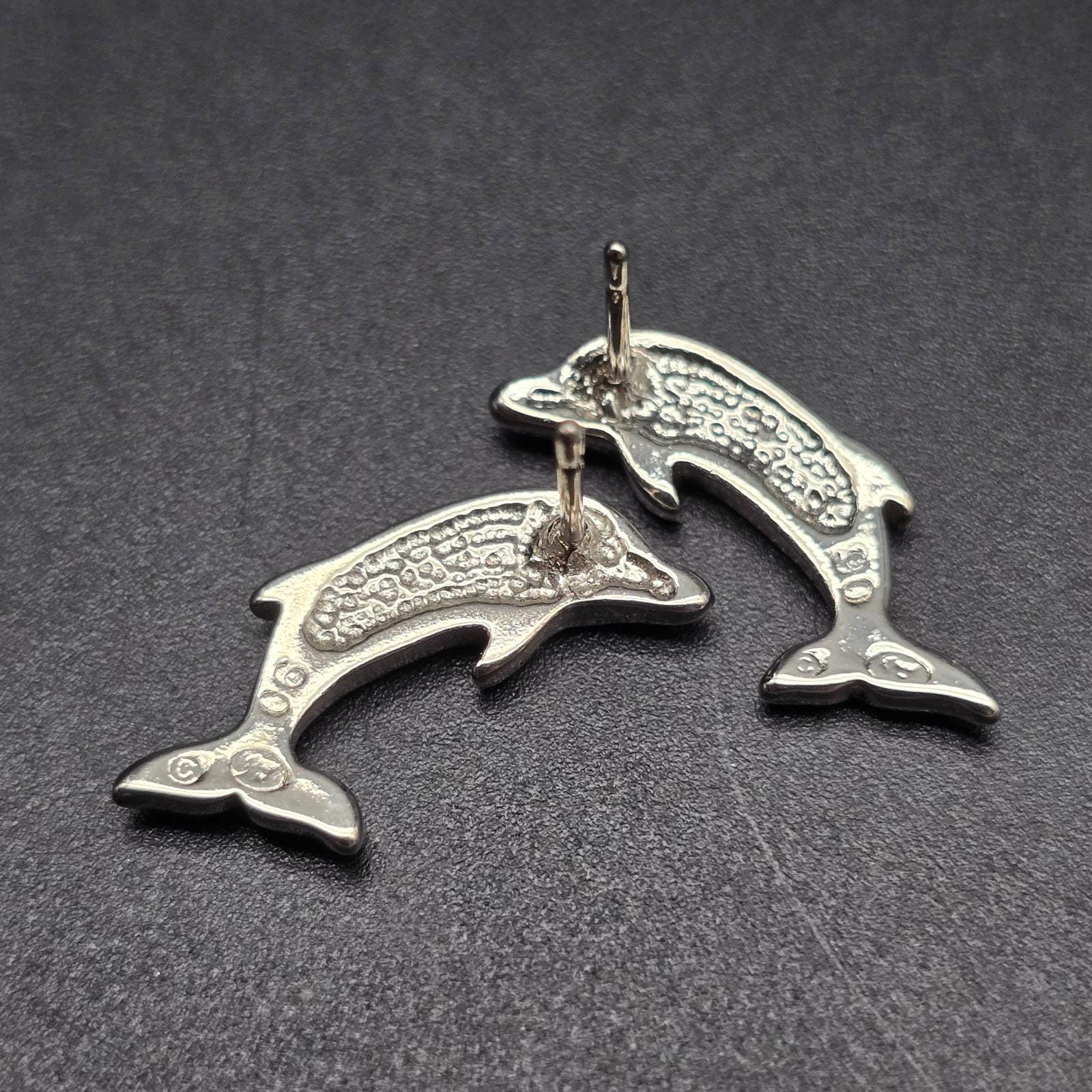 925 Sterling Silver Turquoise Dolphin Stud Earrings - Ocean-Themed Post Earrings, USA Made 10 thumbnail image