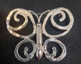 Vintage Silver Butterfly Brooch MCM Style