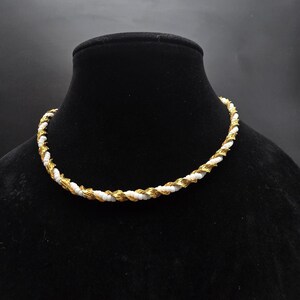 Monet Gold Tone White Seed Bead Twisted Necklace Vintage Jewelry