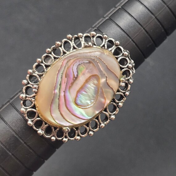 Vintage Abalone Shell Oval Ring Statement Size 10… - image 8