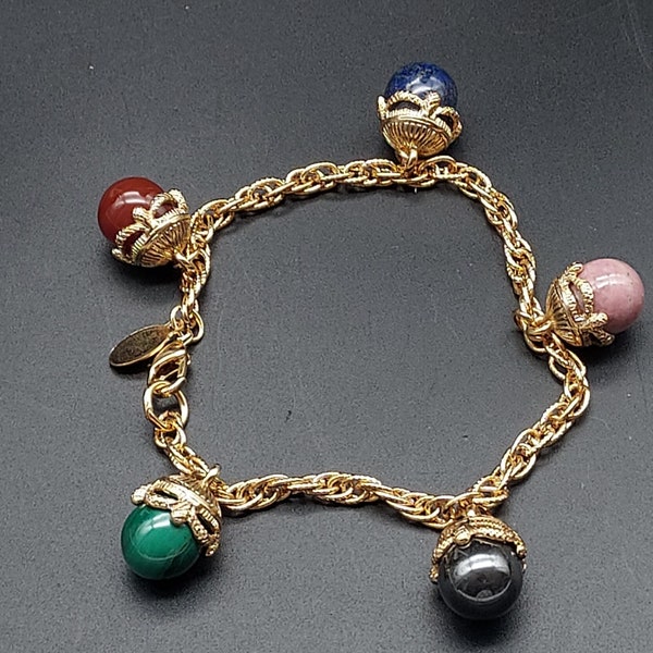 Joan Rivers Gemstone Charm Bracelet Gold Tone Multicolor VIntage QVC