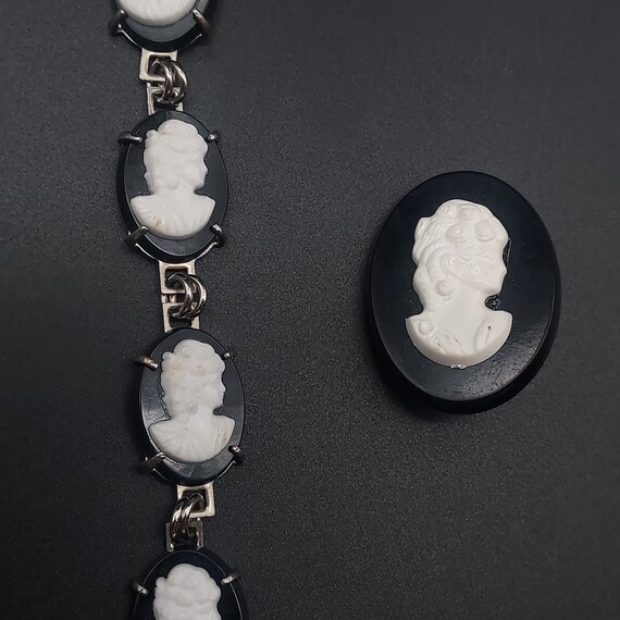 VIntage Plastic Black and White Cameo Set Bracele… - image 3