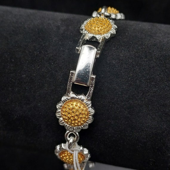 Vintage Liz Claiborne Sunflower Link Bracelet Sil… - image 3