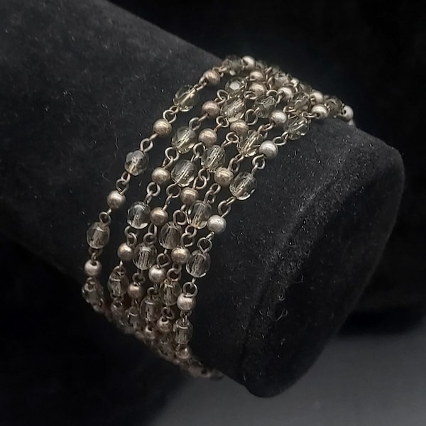 Napier Chain Link Bracelet Silver Tone Vintage Beaded Costume Jewelry