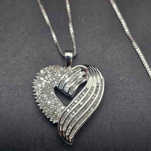 Sterling Silver Diamond Heart Pendant Necklace 925