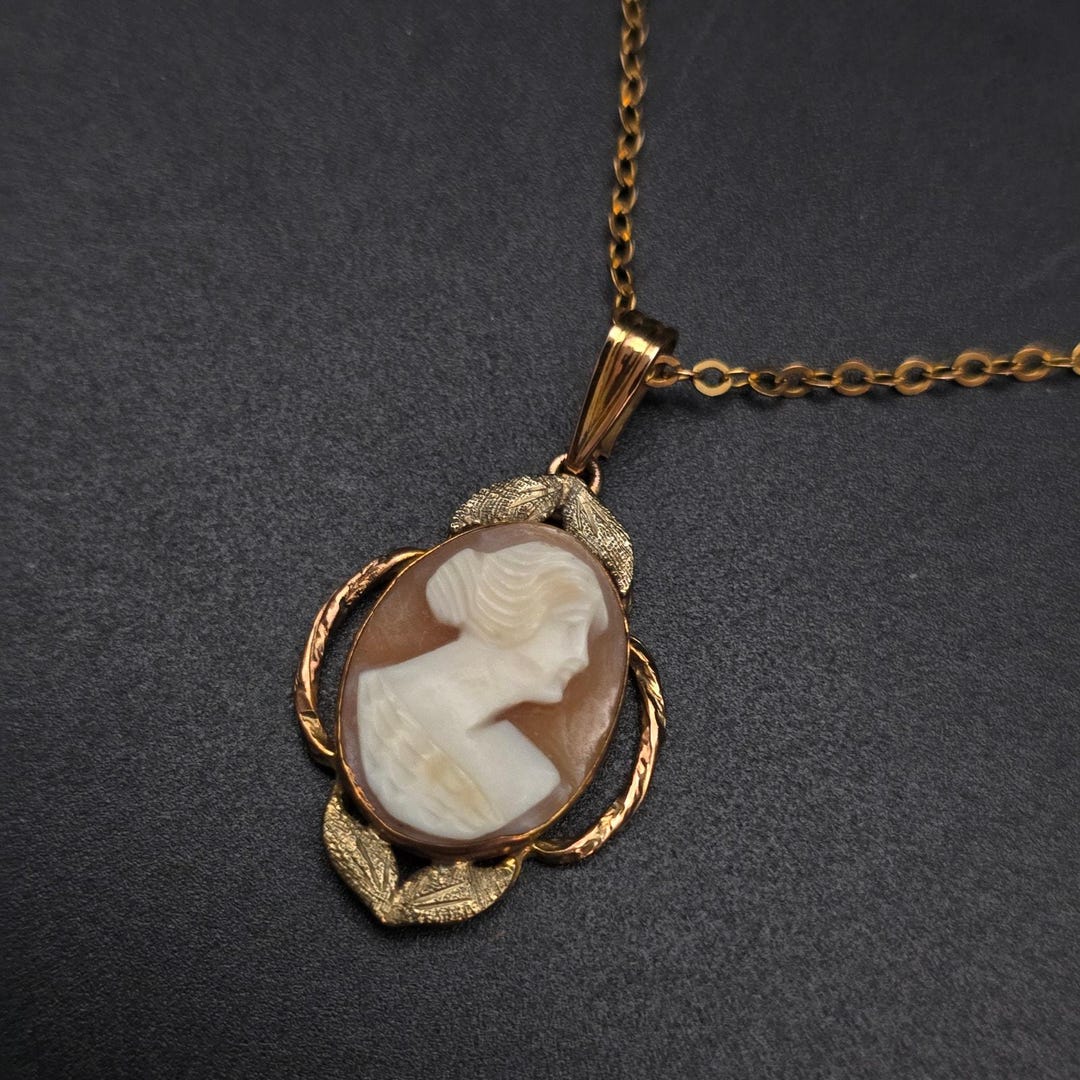 AMCO 10K Gold Filled Cameo Pendant Necklace Chain Vintage Jewelry - Etsy